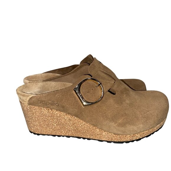 Papillio By Birkenstock Fanny Clog Brown Suede shoes Wedge Size 7 retro boho - Picture 1 of 10